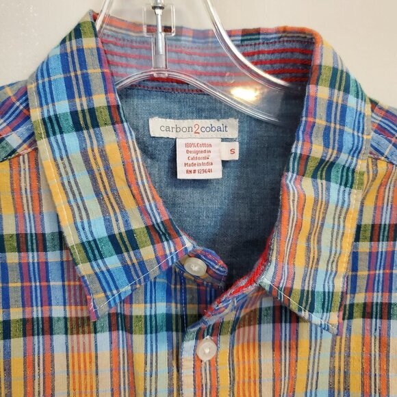 Carbon2Cobalt Shirt Men Small Colorful tartan Plaid Long Sleeve button up Cotton - Picture 1 of 9